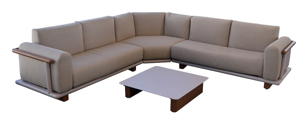 PROLOISIRS Set angle SIROCO 2 méridiennes + 1 angle + 1 table basse Crème Chine - vue 2
