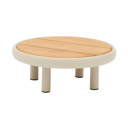 Table basse ronde NUAGE – Ø60 cm – Aluminium époxy et teck FSC – Crème de marque PROLOISIRS, référence: J9489300