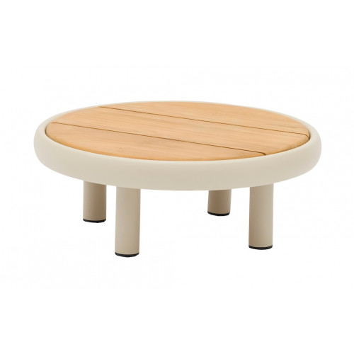 Table basse ronde NUAGE – Ø60 cm – Aluminium époxy et teck FSC – Crème - PROLOISIRS
