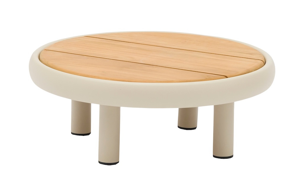 Table basse ronde NUAGE Ø60 cm Aluminium époxy et teck FSC Crème