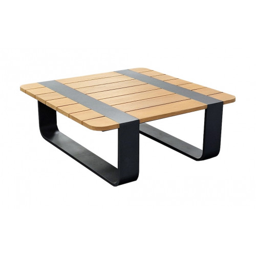 Table basse DOX carrée – 80 x 80 x 30 cm – Aluminium époxy et teck FSC – Graphite - PROLOISIRS