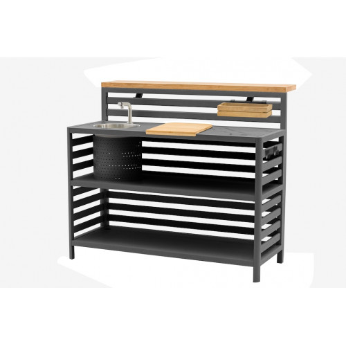 Bar NONA – 136 x 115 x 54 cm – Aluminium époxy et teck FSC – Graphite - PROLOISIRS
