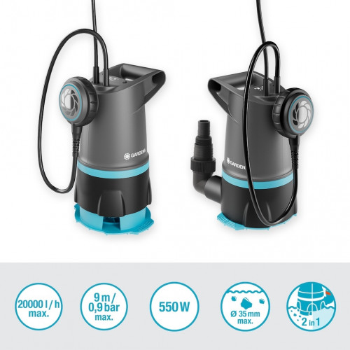 Pompe d’évacuation 2-en-1 – 20000 BASIC – 20 000 l/h – Eaux claires et chargées - GARDENA