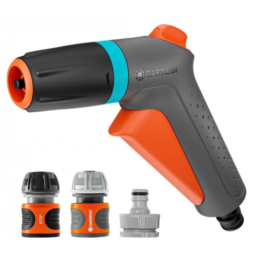 Pistolet de nettoyage multijet Classic + raccord Aquastop – 2 jets avec kit de raccordement complet - GARDENA