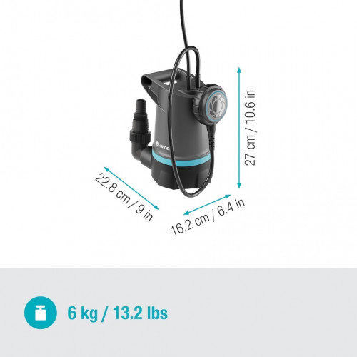 Pompe d’évacuation pour eaux claires 20000 BASIC – 20 000 l/h – Résidu 1 mm – Flotteur intégré - GARDENA