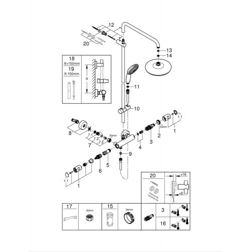 Colonne de douche thermostatique chrome, Vitalio Start Clova, GROHE - GROHE
