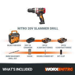 Perceuse à percussion 20 V WORX Wx354.5, 60 Nm + 2 batteries 4Ah - Worx