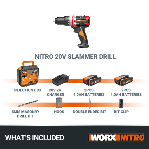 Perceuse à percussion 20 V WORX Wx354.5, 60 Nm + 2 batteries 4Ah - Worx