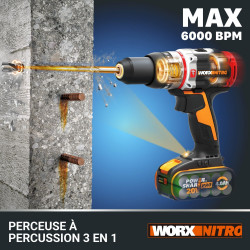 Perceuse à percussion 20 V WORX Wx354.5, 60 Nm + 2 batteries 4Ah - Worx