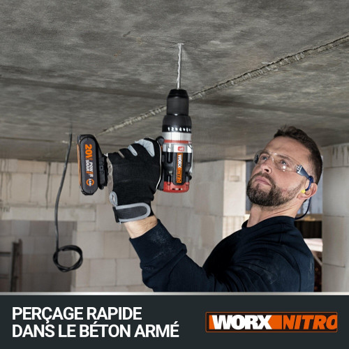 Perceuse à percussion 20 V WORX Wx354.5, 60 Nm + 2 batteries 4Ah - Worx