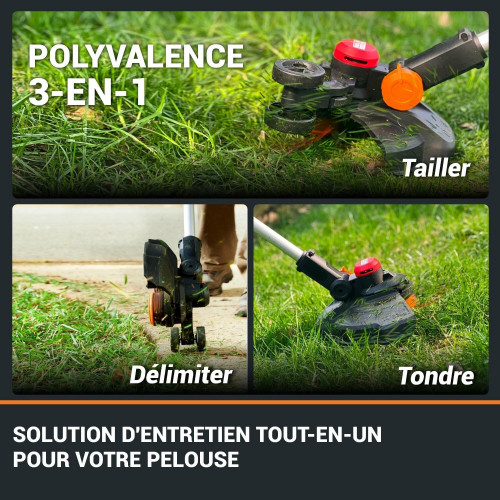 Coupe-bordures 3en1 20V 33cm WORX - WG173E (1 batterie 4Ah et chargeur) - Worx