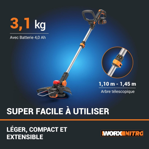 Coupe-bordures 3en1 20V 33cm WORX - WG173E (1 batterie 4Ah et chargeur) - Worx
