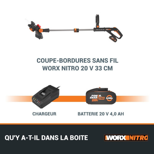 Coupe-bordures 3en1 20V 33cm WORX - WG173E (1 batterie 4Ah et chargeur) - Worx