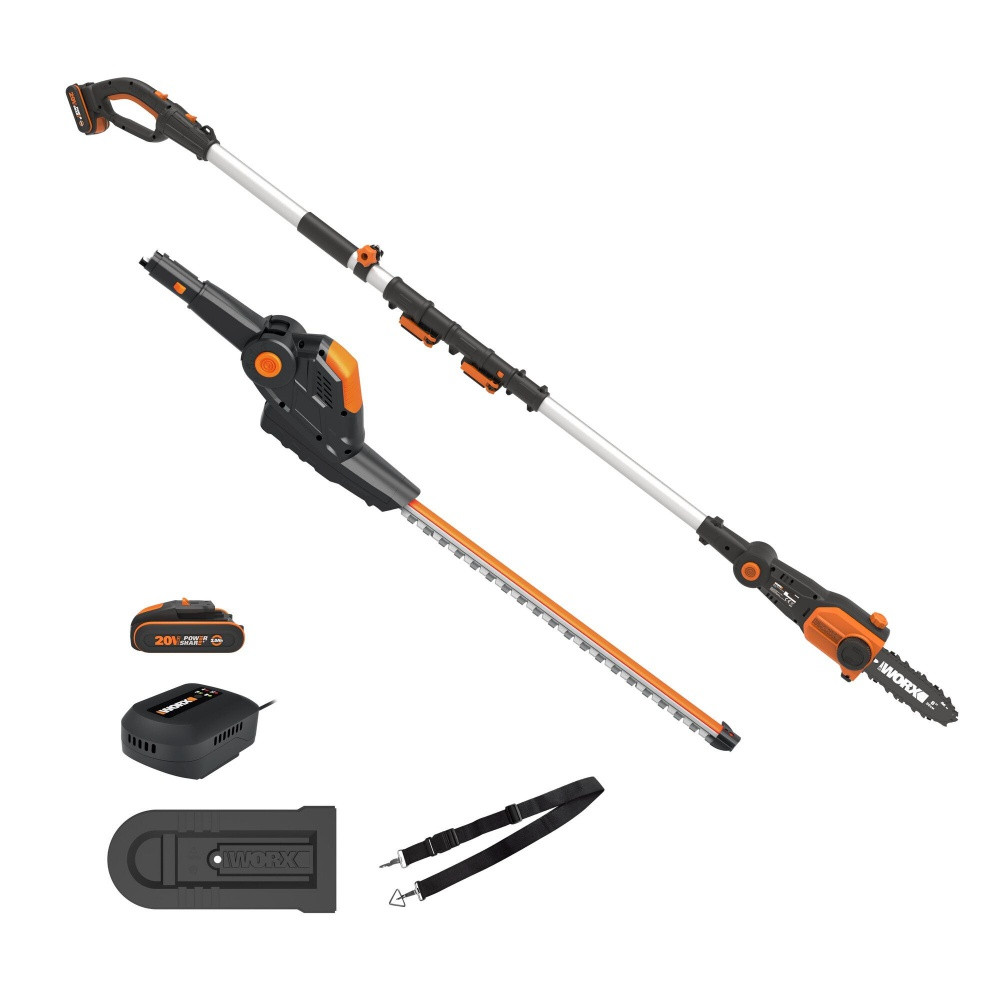 Taille haies sur perche + elagueuse WORX 20V 2 AH WG908E.1 - vue 2
