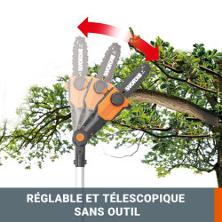 Taille-haies sur perche + elagueuse WORX 20V 2 AH WG908E.1 - Worx