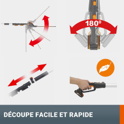 Taille-haies sur perche + elagueuse WORX 20V 2 AH WG908E.1 - Worx