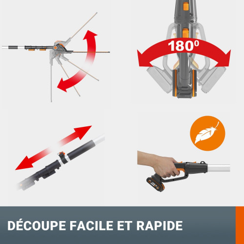 Taille-haies sur perche + elagueuse WORX 20V 2 AH WG908E.1 - Worx
