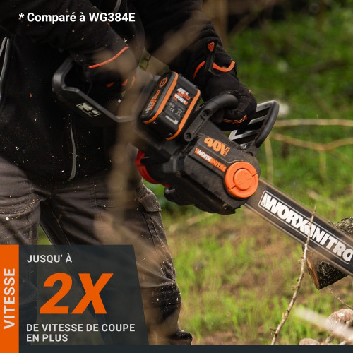 Tronçonneuse sur batterie WORX Wg385e.2 20 V, guide de 40 cm - Worx