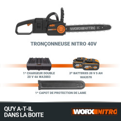 Tronçonneuse sur batterie WORX Wg385e.2 20 V, guide de 40 cm - Worx