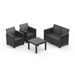 Salon bas de jardin Emma en polypropylène noir, 4 personnes de marque Sans marque, référence: J9514500