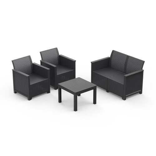 Salon bas de jardin Emma en polypropylène noir, 4 personnes - Sans marque