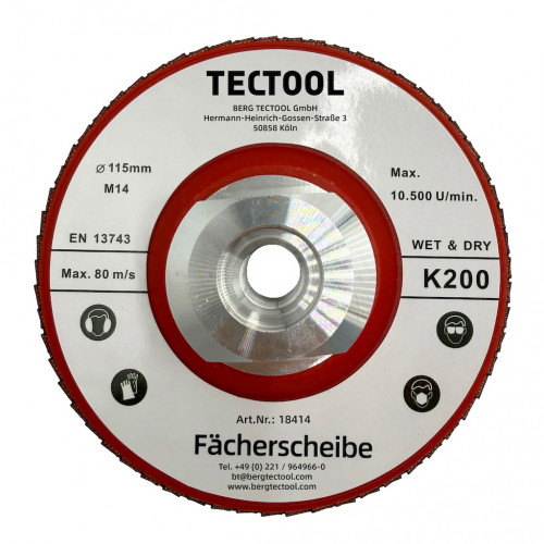 Disque à lamelles diamant hybride Ø115 mm – grain K200 – filetage M14 - BergTecTool