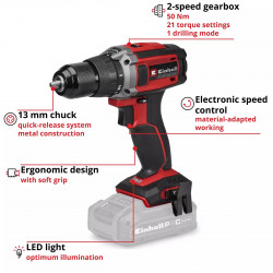 Perceuse-visseuse sans fil - TE-CD 18/50 Li Solo  - 18 V 50 Nm - mandrin 13 mm - livrée sans batterie - EINHELL 