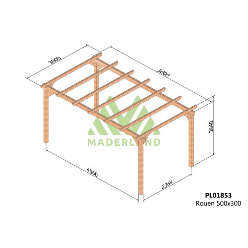 Carport autoportant bois lamellé-collé - ROUEN – 500 x 300 cm – structure robuste – haute résistance – certifié PEFC - Maderland