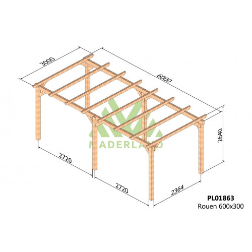 Carport autoportant bois lamellé-collé ROUEN – 600 x 300 cm – 18 m² – structure haute résistance – certifié PEFC - Maderland