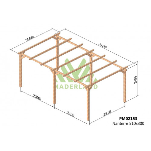 Carport autoportant bois massif NANTERRE – 510 x 420 cm – 21,42 m² – traitement autoclave classe IV – certifié PEFC - Maderland