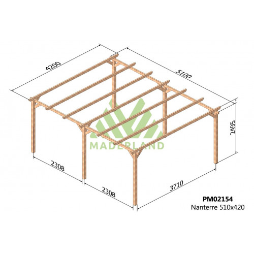 Carport autoportant bois massif NANTERRE – 510 x 420 cm – 21,42 m² – traitement autoclave classe IV – certifié PEFC - Maderland