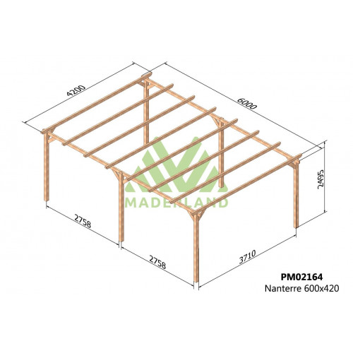 Carport autoportant bois massif NANTERRE – 600 x 420 cm – 25,2 m² – traitement autoclave classe IV – certifié PEFC - Maderland