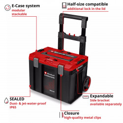 Coffret de transport étanche à roulettes E-Case L - IP65 - 120 kg - système modulaire - EINHELL