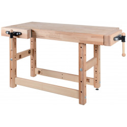 Plateau d’établi PROFI I I - hêtre massif 2150 x 790 x 120 mm – 2 presses fonte acier – perçage 19 mm de marque Pinié, référence: B9541800