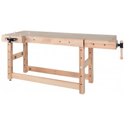 Plateau d’établi PLUS I - hêtre massif 2650 x 790 x 120 mm – 1 presse + 1 presse frontale – perçage 19 mm de marque Pinié, référence: B9542000
