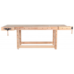 Plateau d’établi PLUS I - hêtre massif 2650 x 790 x 120 mm – 1 presse + 1 presse frontale – perçage 19 mm - Pinié
