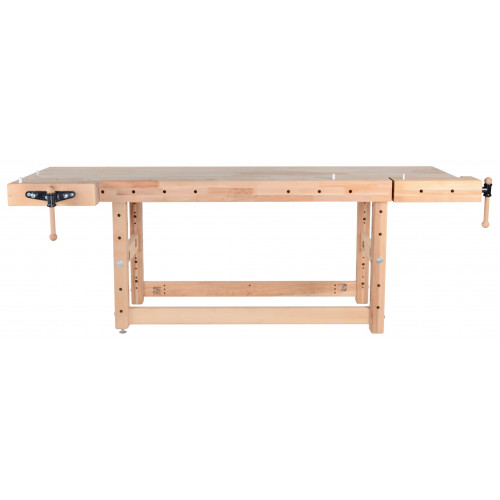 Plateau d’établi PLUS I - hêtre massif 2650 x 790 x 120 mm – 1 presse + 1 presse frontale – perçage 19 mm - Pinié