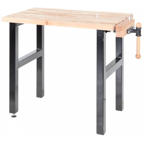 Plateau d’établi - HOBBY - hêtre massif 1150 x 600 x 40 mm – 1 presse – perçage 19 mm - Pinié