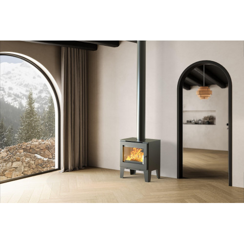 Poêle à bois étanche - Claude noir - 6,1 kW - acier - bûches 33 cm - sortie Ø150 mm - Supra