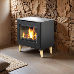 Poêle à bois étanche - Émile noir horizontal - acier et fonte - sortie Ø150 mm - design scandinave - Supra