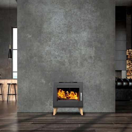 Poêle à bois étanche - Émile noir horizontal - acier et fonte - sortie Ø150 mm - design scandinave - Supra