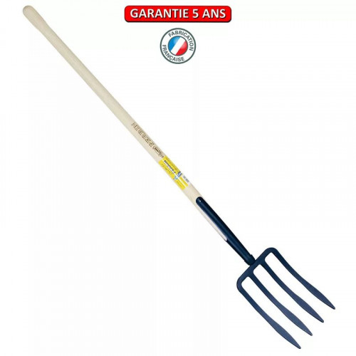 Fourche à bêcher à soie 4 dents spatulée manche pomme - PERRIN  
