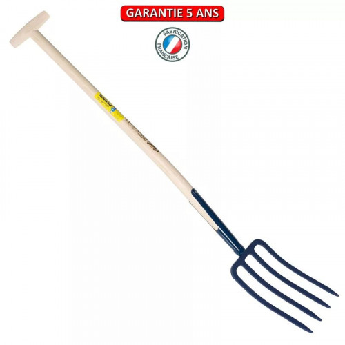 Fourche à bêcher à soie 4 dents 27 manche béquille tournée - PERRIN  