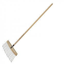 Balai à feuilles et gazon "bois/acier" emmanché - manche de 1,50m - PERRIN  