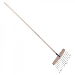 Balai à feuilles et gazon bois/acier 16 dents, manche 165cm - Gris algue - PERRIN  