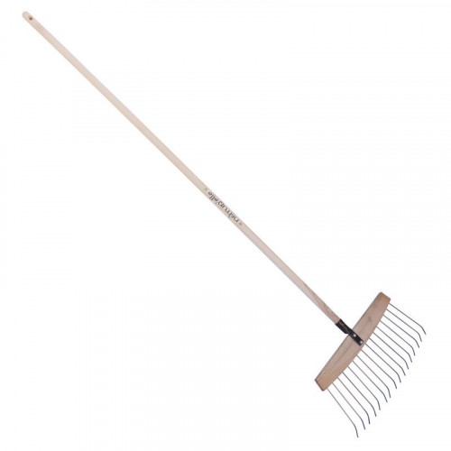 Balai à feuilles et gazon bois/acier 16 dents, manche 165cm - Gris algue - PERRIN  