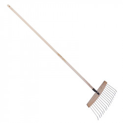 Balai à feuilles et gazon bois/acier 16 dents, manche 165cm - Miel - PERRIN  