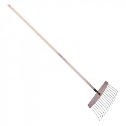 Balai à feuilles et gazon bois/acier 16 dents, manche 165cm - Framboisine - PERRIN  