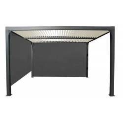 Pergola bioclimatique autoportante aluminium - 3 x 3,60 m - avec 2 rideaux gris de marque HABRITA, référence: J9549500