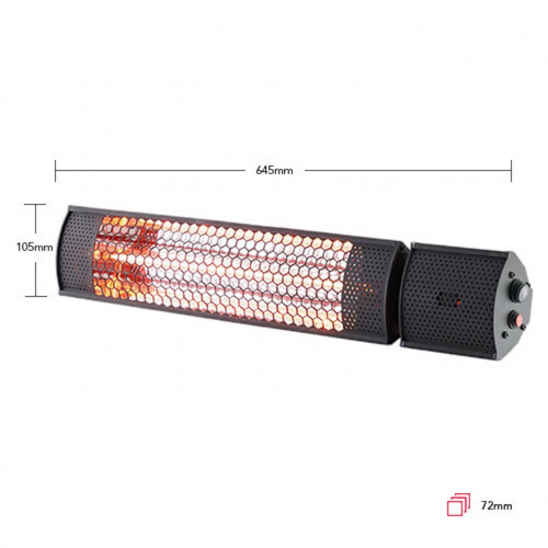 Chauffage infrarouge halogène 2000 W – télécommande – IP65 – intérieur extérieur - Ruby